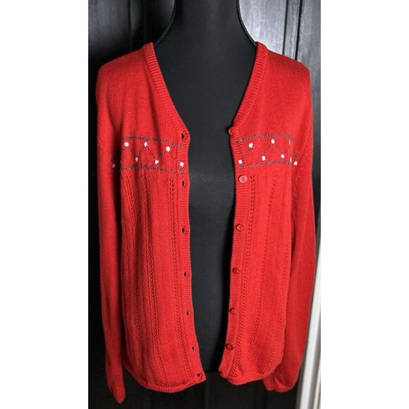 Pendleton Women Red Cardigan Sweater 100% Merino Wool Size S. Cozy holiday - Picture 2 of 7
